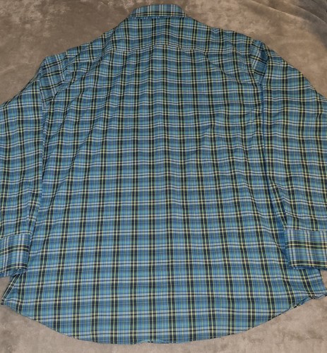 Peter Millar Vestito Camicia Uomo 2XL Plaid Verde Blu Navy Nylon Misto Spandex! - Foto 12 di 13