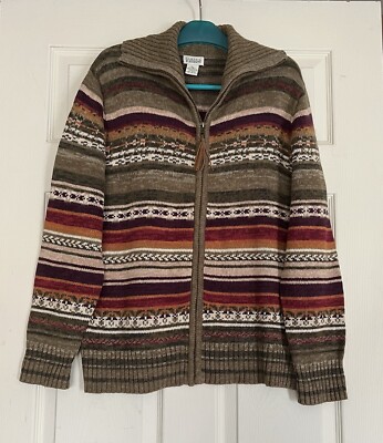 Women Zip Front Cotton Blend Multicolor Striped Cardigan SZ: XL