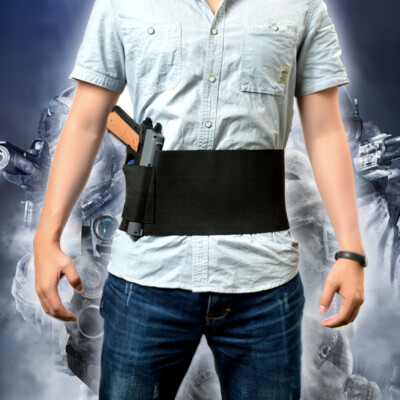 Concealment Belly Holster Hook & Loop Flaps Gun Holster with 2pcs Magazine Pouch