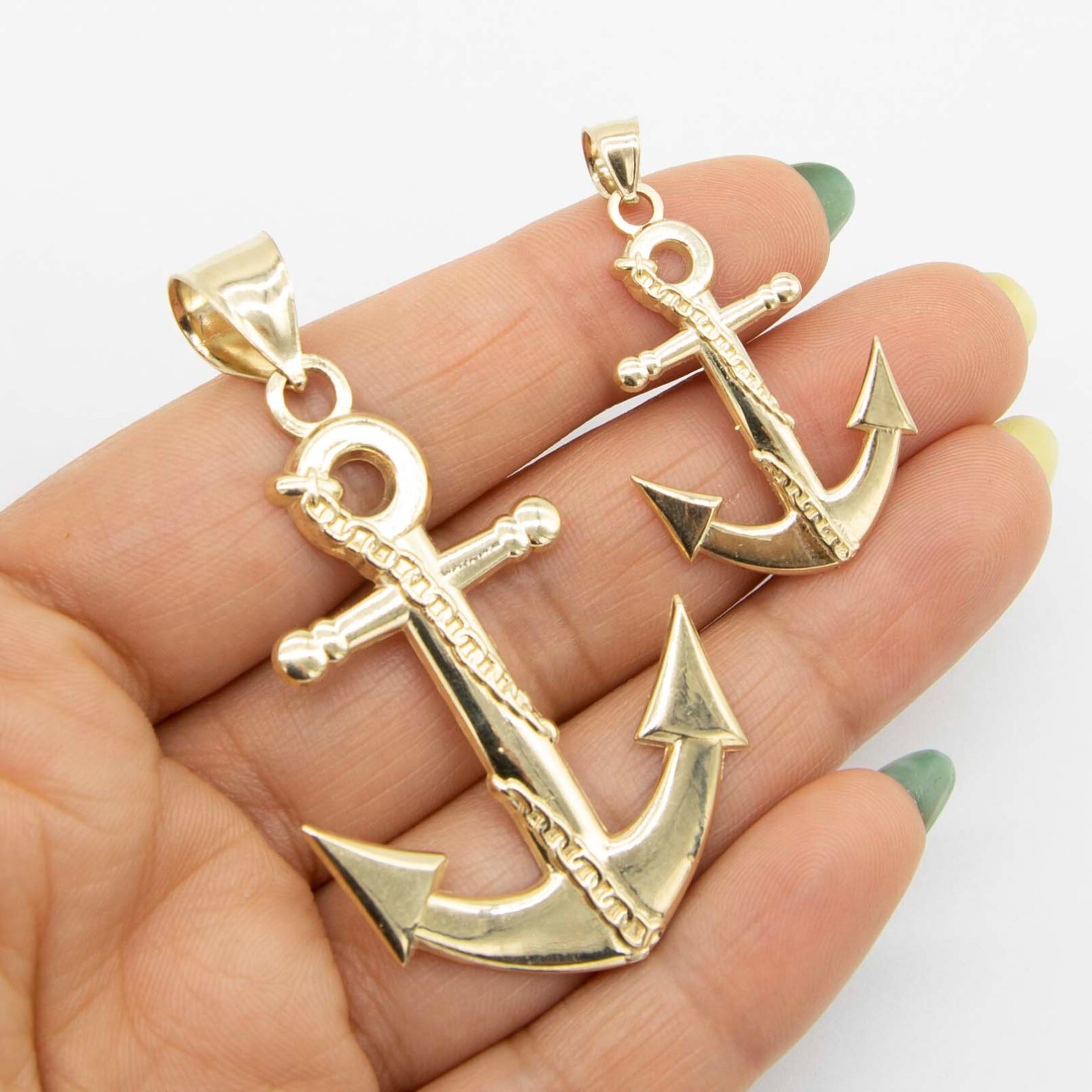 Anchor Charm Pendant Real 10K Yellow Gold – All Sizes