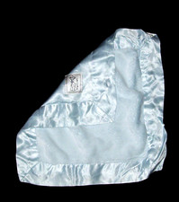 Little Giraffe Blue Luxe Full Satin Trim Back Travel Baby Blanket 15x15.5"