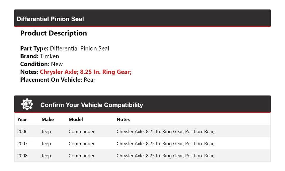 For 2006-2008 Jeep Commander Differential Pinion Seal Rear Timken 2007 - Image 2 of 4