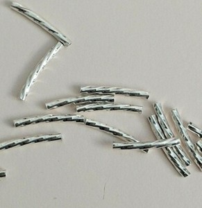 Spiral Twist Curved Solid Sterling Tube Silver Beads 13 MM Long 45 Piece Lot !