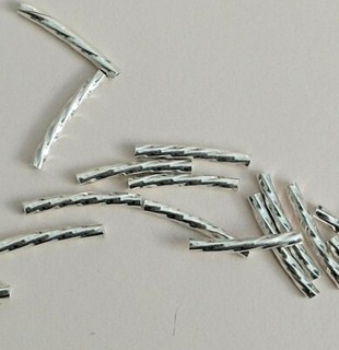 Spiral Twist Curved Solid Sterling Tube Silver Beads 13 MM Long 45 Piece Lot !