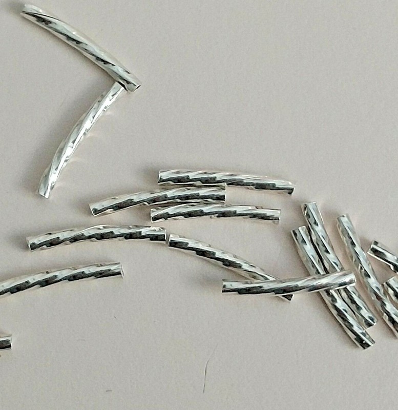 Spiral Twist Curved Solid Sterling Tube Silver Beads 13 MM Long 45 Piece Lot !
