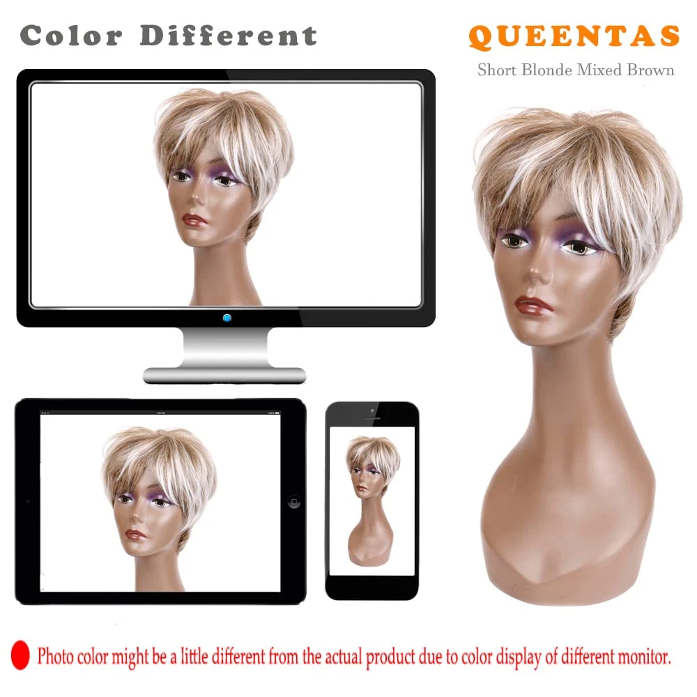 QUEENTAS Pixie Layered Short Blonde Wigs for White Black Women Synthetic Hair... - Picture 7 of 12