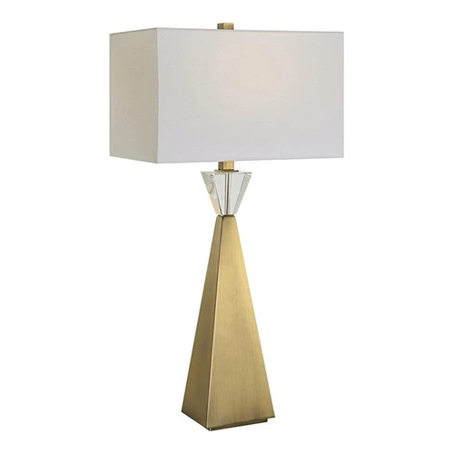 Uttermost Arete Contemporary Iron Metal and Fabric Table Lamp in Brass/White - Picture 1 of 7