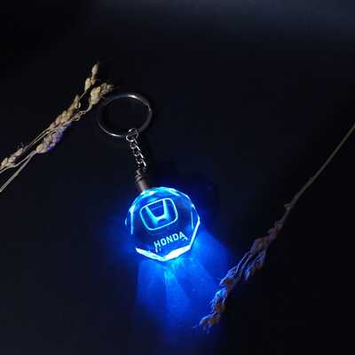 Medal Crystal Keychain LED Light RGB, Laser Engraved Cars