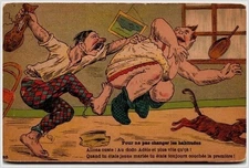 1900 French Comic Postcard Harlequin Shoe Chase Burlesque Art Nouveau Nantes