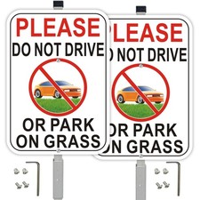 2-Pack Do not Drive or Park on Grass Sign, 10  x14  with 36" Metal St