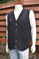 Wyoming Traders black wool Western cowboy button vest pockets men's sz XXL 2X