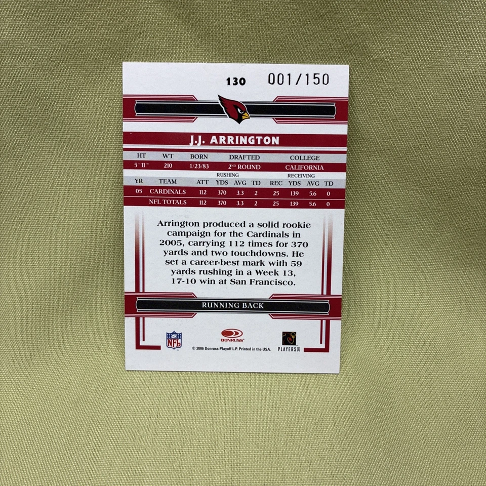 2006 Donruss Threads #130 J.J. Arrington Arizona Cardinals /150 🔥 - Image 2 of 2