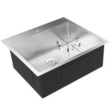 25x22x9 Inch Top Mount Stainless Steel Kitchen Sink - Deep Single Bowl Silver
