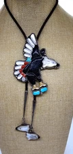 Stunning Vintage Zuni Sterling Silver Multi-Stone Paul Peykatawa Eagle Bolo 38"