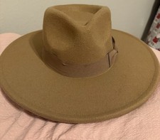 Women s Wide Brim Fedora Hat Classic Tan 100 Polyester