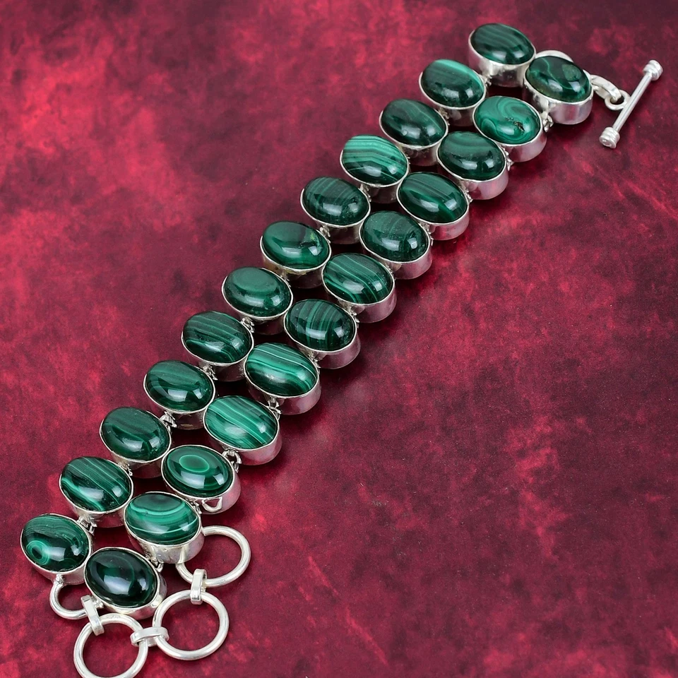 Натуральный малахит драгоценный камень 925 пробы ювелирных изделий браслет новогодний подарок - Изображение 3 из 4