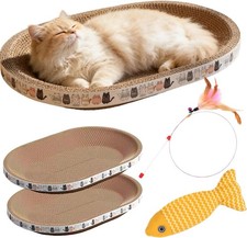 2 Pack Oval Cat Scratcher Cardboard Bed Bowl Pad With Catnip And Toys