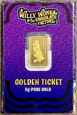 RARE Willy Wonka Golden Ticket PAMP Suisse 5g Gold Bar in Assay Card & Sleeve