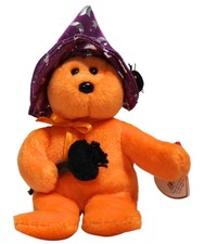 Ty Halloweenie Beanies - Pocus the Orange Witch Bear, MWMT Stuffed Animal Toy