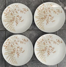 SET OF 4 VERA NEUMANN FOR MIKASA BROWN LACY FERN 10 1/2 INCH DINNER PLATES
