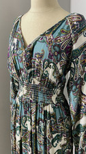 NWT Women's Midi Dress Boho Paisley Smocked Flowy Festival Artsy Feminine Size S