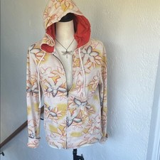 Lucky Brand Vintage Hawaiian Yellow Floral Hoodie with Red Lining Medium