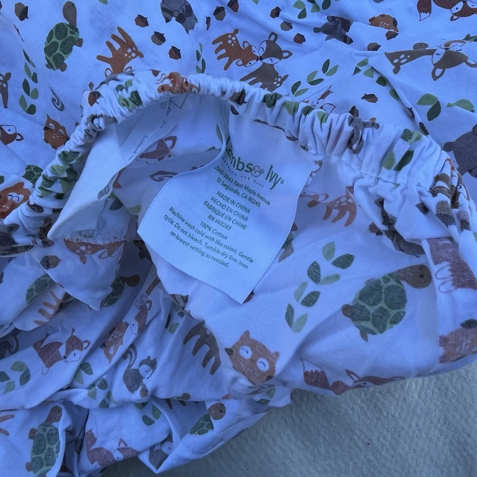 Lençol de berço 100% algodão para bebês Lambs & Ivy Little Woodland Forest Animals - Imagem 2 de 2