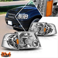 For 02-05 Ford Explorer Chrome Housing Headlight Amber Corner Signal Lamps Pair