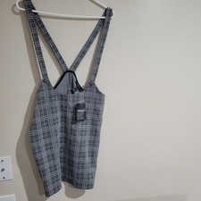 Forever 21 Gray Plaid Overall Dress Skirt Size L