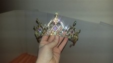 gold bridal tiara with multi color gemstones