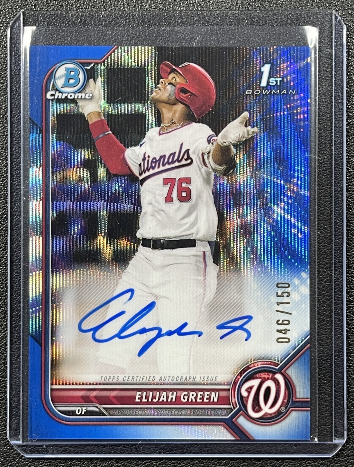 ELIJAH GREEN 2022 BOWMAN DRAFT CHROME AUTO 1ST PROSPECT BLUE WAVE REFRACTOR /150