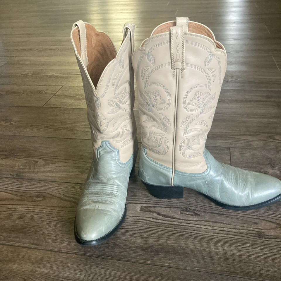 Botas vaqueras vaqueras de colección Ariat para mujer 2 tonos tostadas naturales/verdes menta punta en R -10B Foto 3 de 4