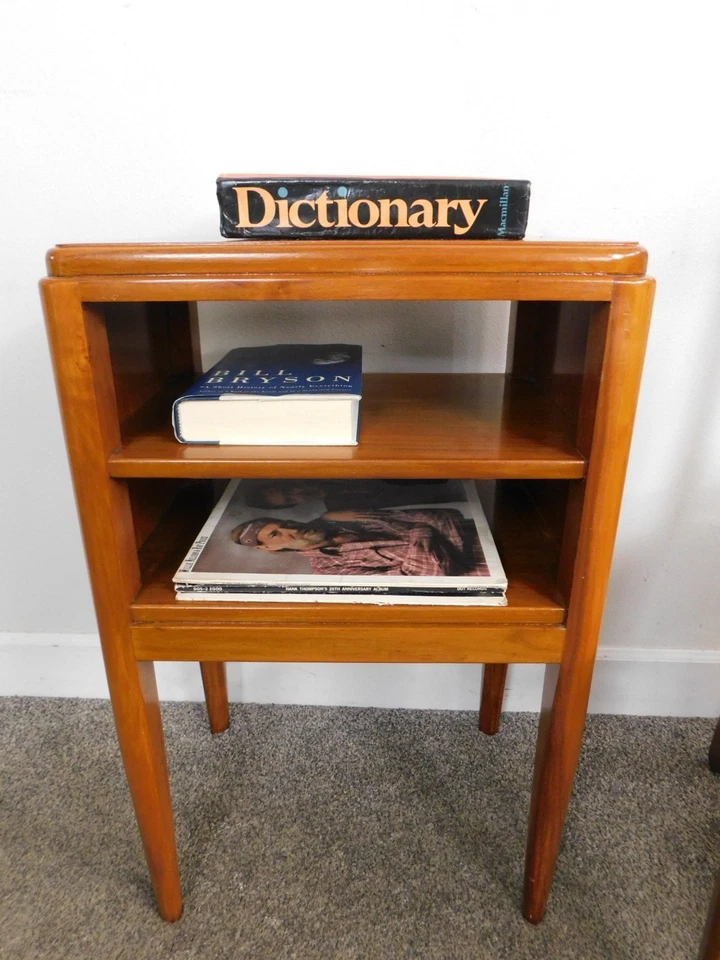 Antique Waterfall Deco Mahogany Side Radio Record Table w Open Shelves 30"T 20"W - Image 3 of 4