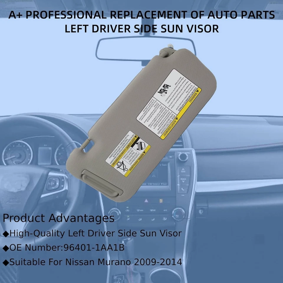 Parasol del lado izquierdo del conductor con luz para Nissan Murano 2009-2014 gris Foto 2 de 4