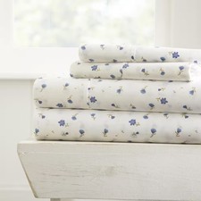 Home Collection 4-Piece Light Blue Floral Microfiber Full Sheet Set