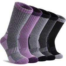 Womens Merino Wool Hiking Socks Thermal Warm 5 Pairs Crew B