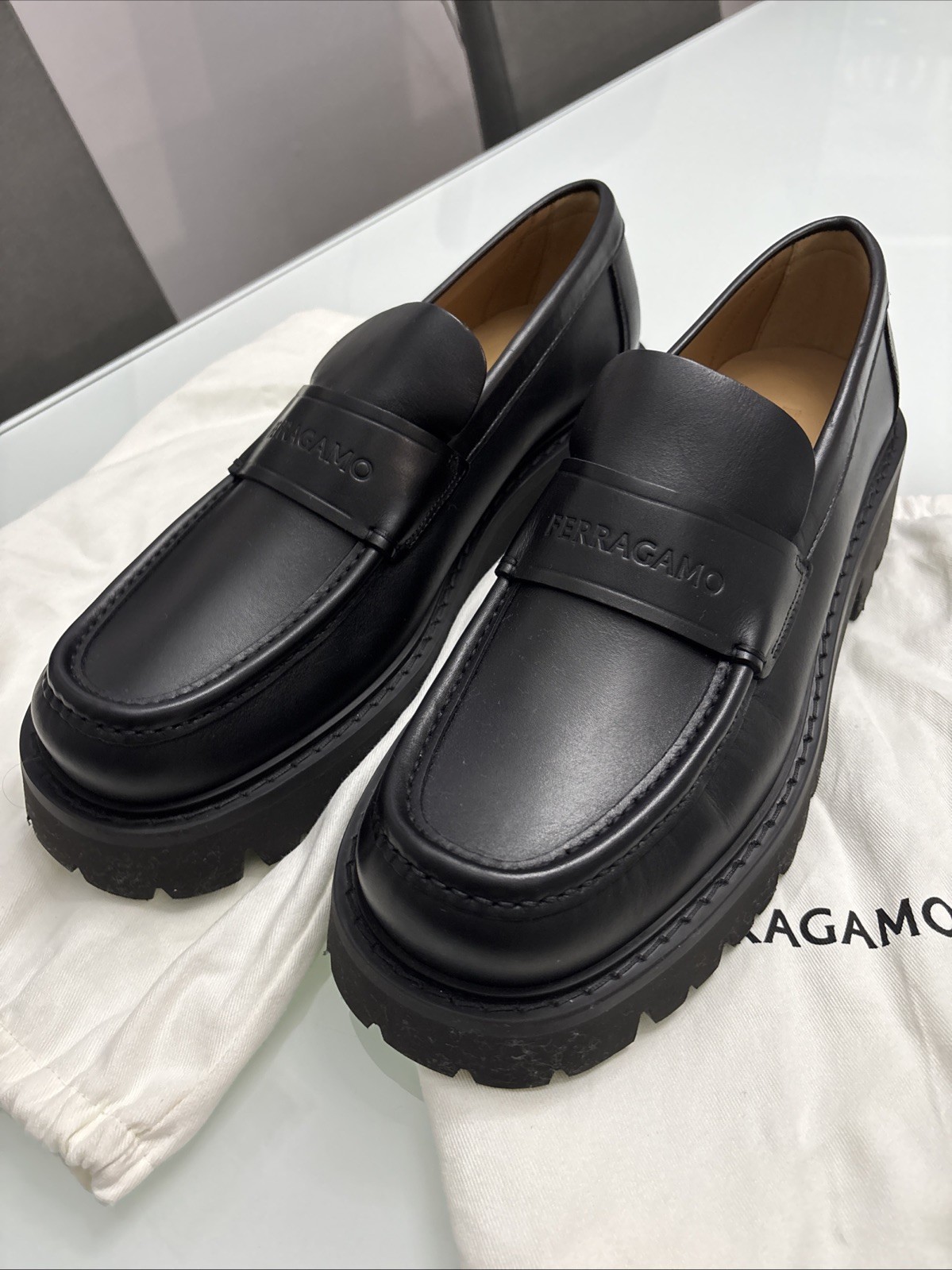 SAOLA Mocassino uomo Salvatore Ferragamo suola a strappo nero 11 EE nuovo