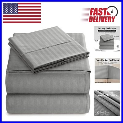 Soft & Stylish Striped Queen Bed Sheets - 4-Piece Set with Deep Pocket Design