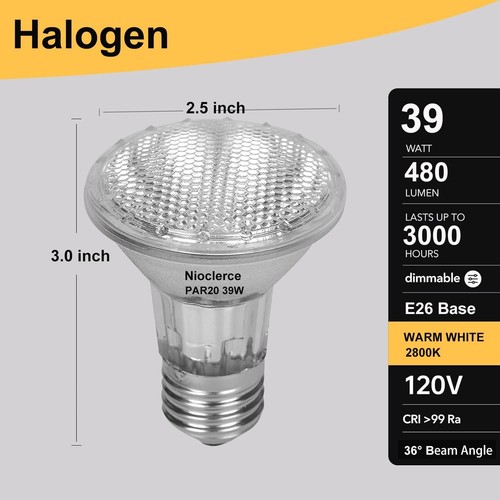 PAR20 Flood 39W 120V 480 Lumens- 6 Pack Light Bulbs 2800K Clear - Picture 2 of 9