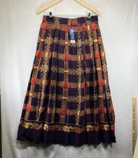 Herman Geist Vintage 80s Deep Purple Floral Pleated Midi Skirt Size 14 NWT