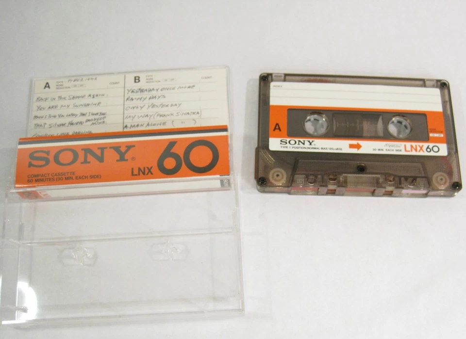 Cinta de casete Sony vintage LNX 60 minutos tipo I posición usada con estuche Foto 3 de 3