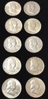 90% Silver (Lot of 10) Ben Frankilin Half Dollars (Stock Photo Random Dates)