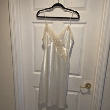 Victoria's Secret Ivory Satin Lace Slip Dress Size Large Lingerie VTG 80s Bridal