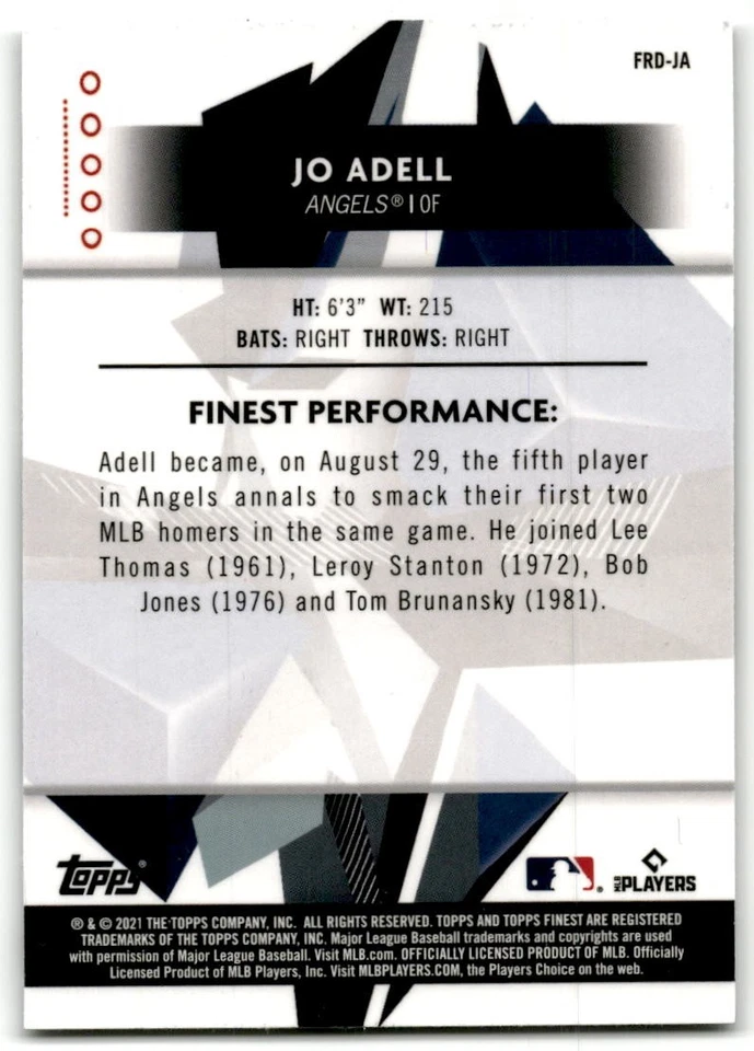 2021 Finest #FRD-JA Jo Adell Finest Rookies Design Variations Los Angeles Angels - Image 2 of 2