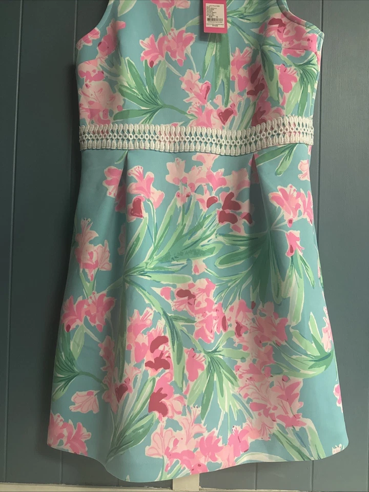 Lilly Pulitzer Girls Sz 16 Isn’t She Lovely LEESI DRESS Aqua Fit Flare Pockets - Image 4 of 4