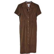Vintage Brown Full Button Midi Dress Short Sleeve 12  Modest Church Secretary
