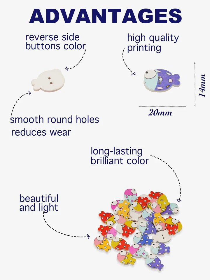30pcs Cartoon Fish Wooden Buttons for scrapbook sewing handmade crafts Diy 20mm - Image 2 of 4