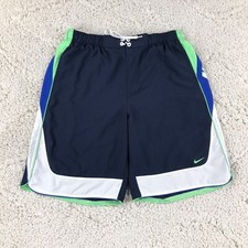 Nike Swim Trunks Large Navy Yellow Drawstring Pull On Mesh Lined Swim Shorts