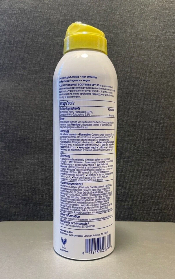 SUPERGOOP! Protetor solar corporal antioxidante Play névoa FPS50 PA++++ 177 ml/6,0 oz - Imagem 2 de 3