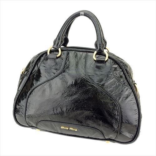 Miu Miu Bolso de mano con el logotipo de cuero Negro Oro Esmalte Mujer  Auténtico utilizado T8703 | eBay